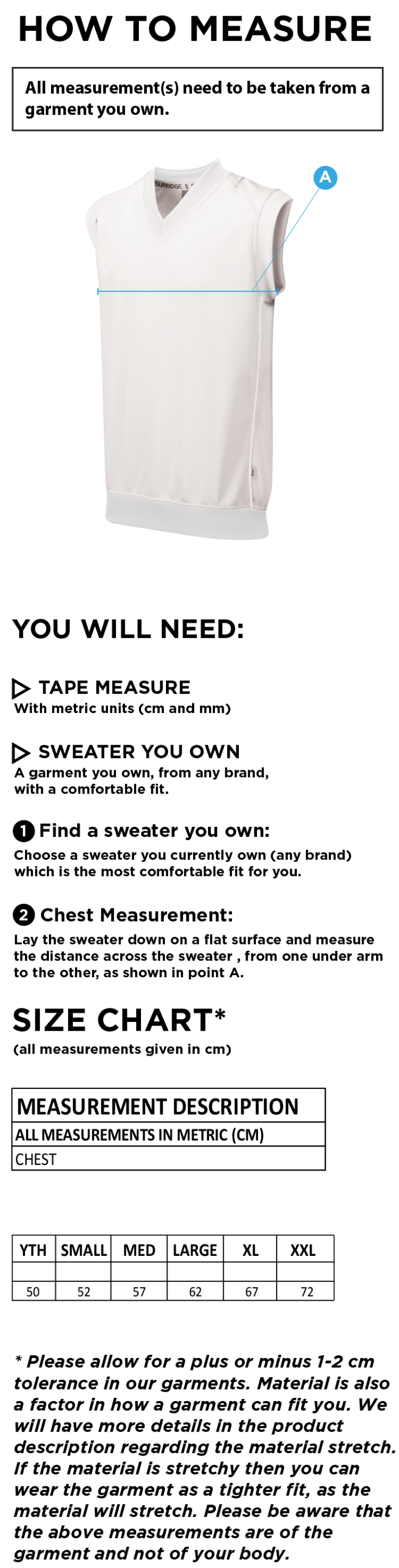 Edenfield CC Sleeveless Sweater - Size Guide