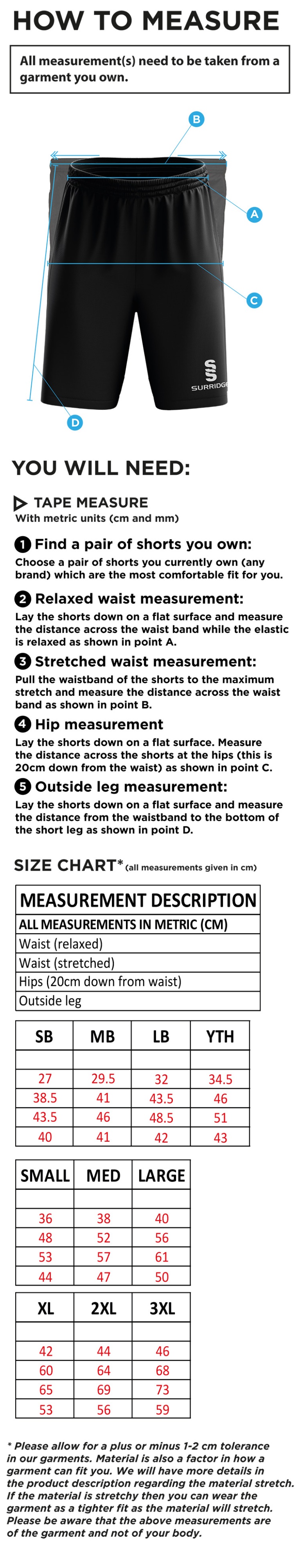 Edenfield CC Blade Training Short - Size Guide