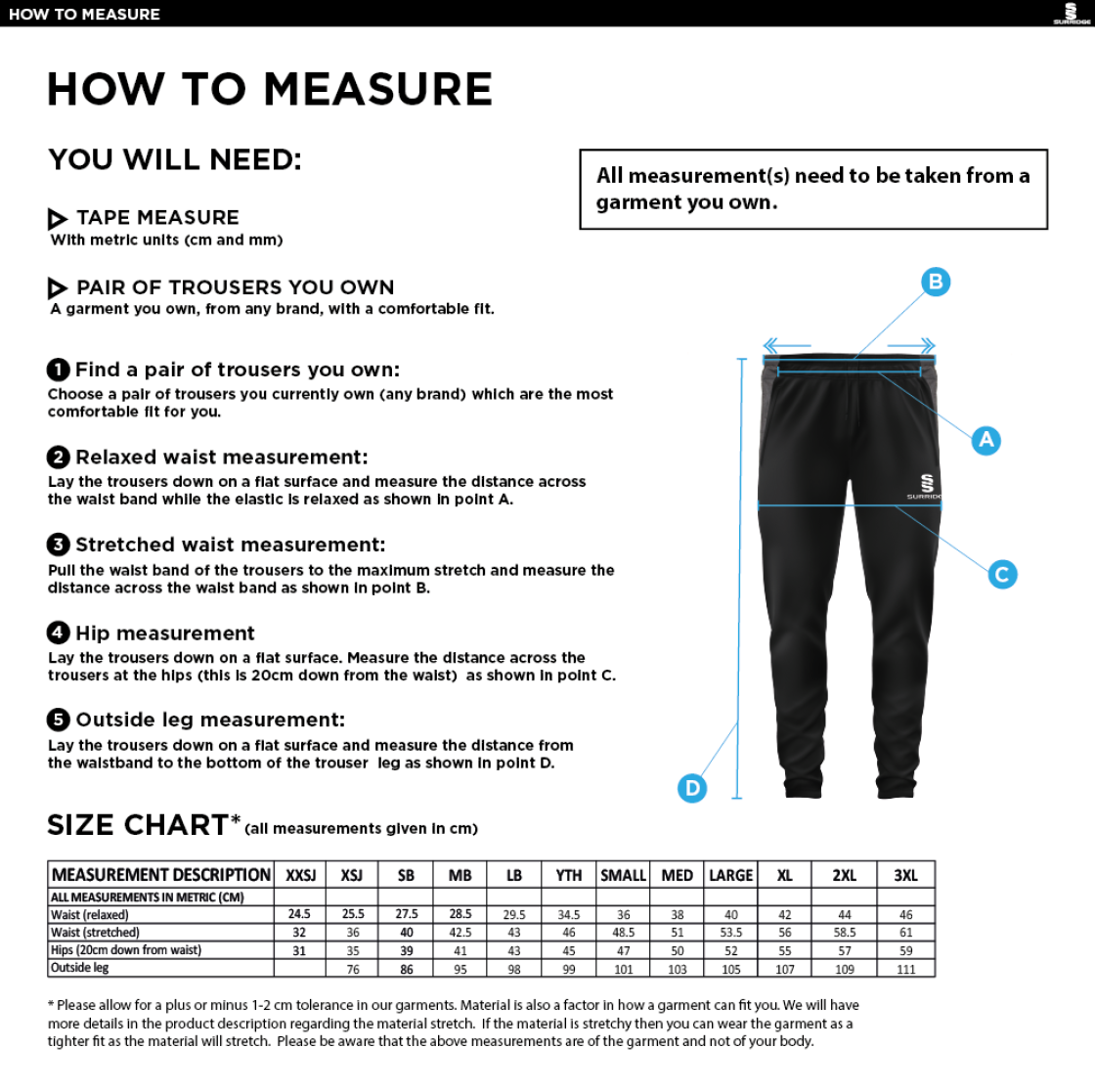 Edenfield CC Slim Training Pant - Size Guide