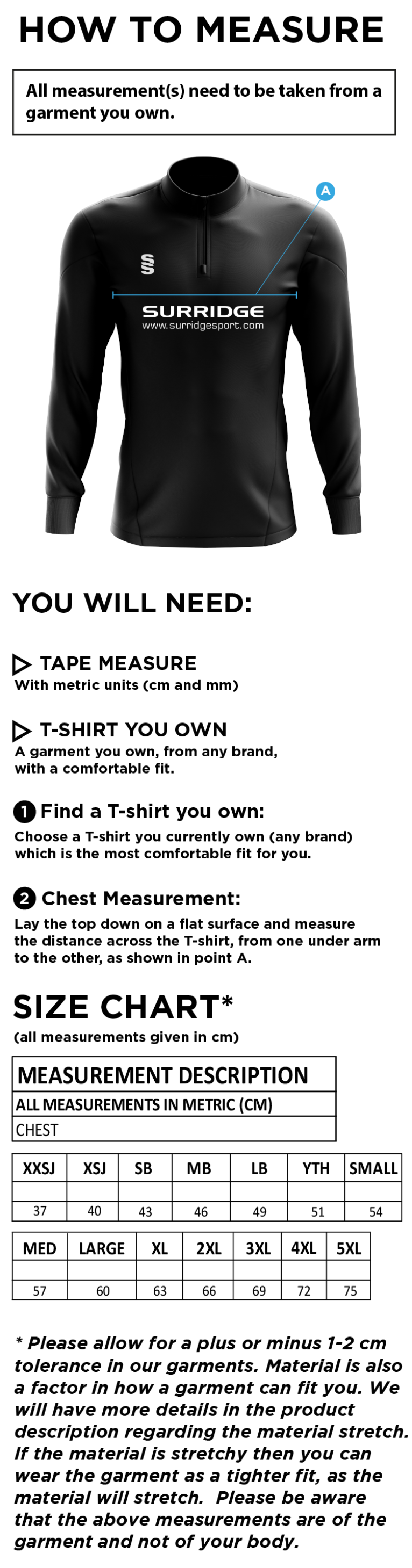 Edenfield CC Blade Performance Top - Size Guide