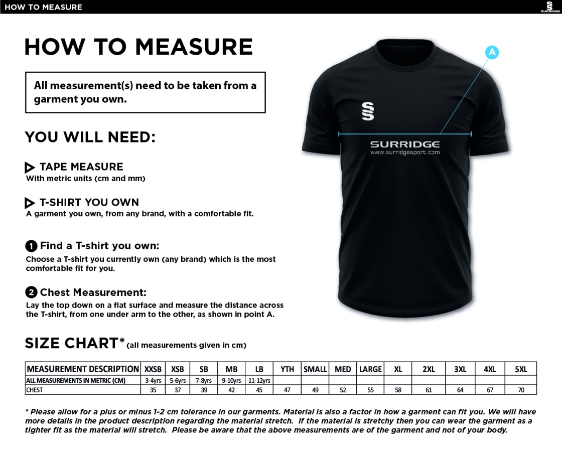 Edenfield CC Blade Polo Shirt - Size Guide