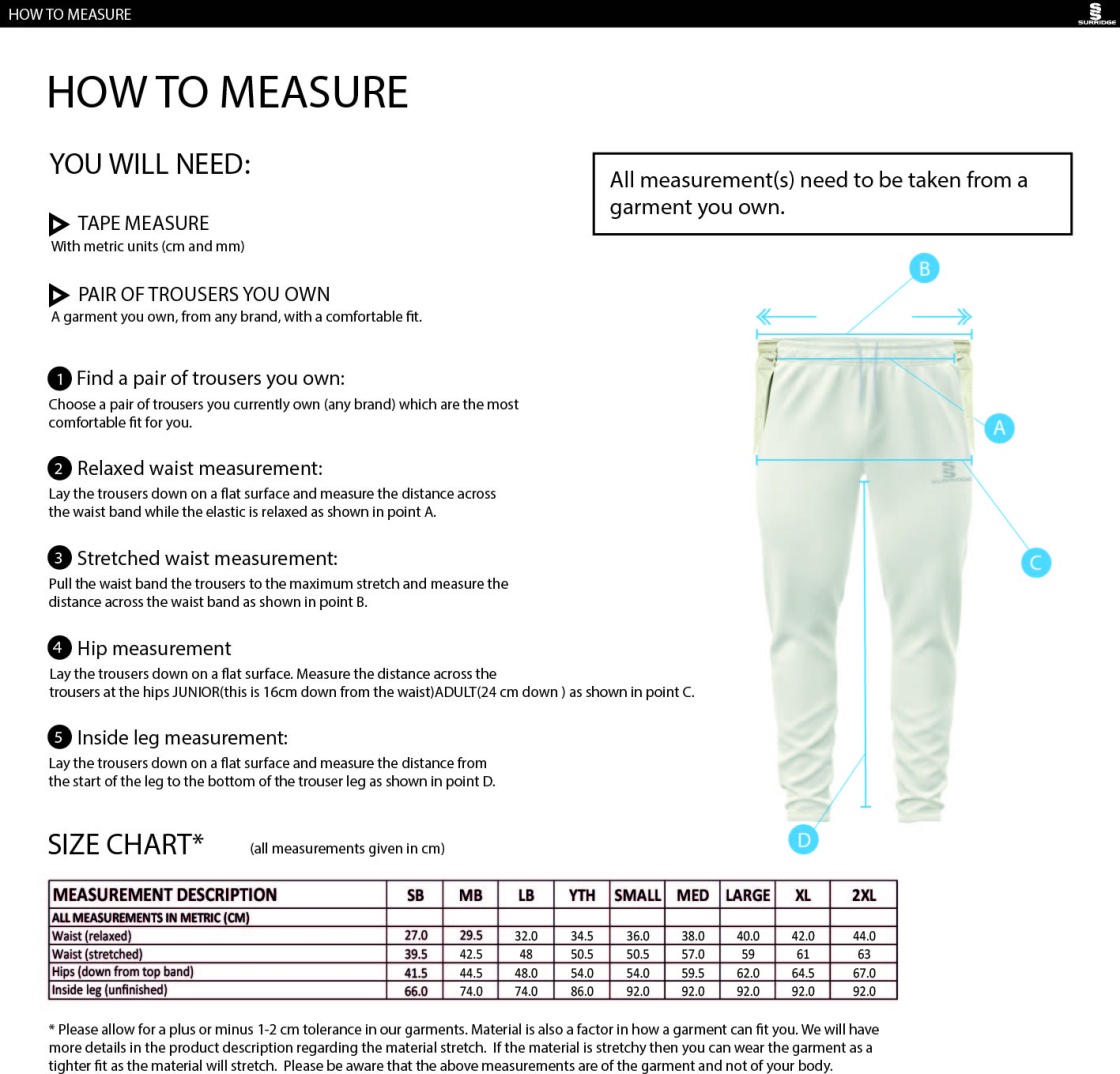 Edenfield CC Blade Coloured Pants - Size Guide
