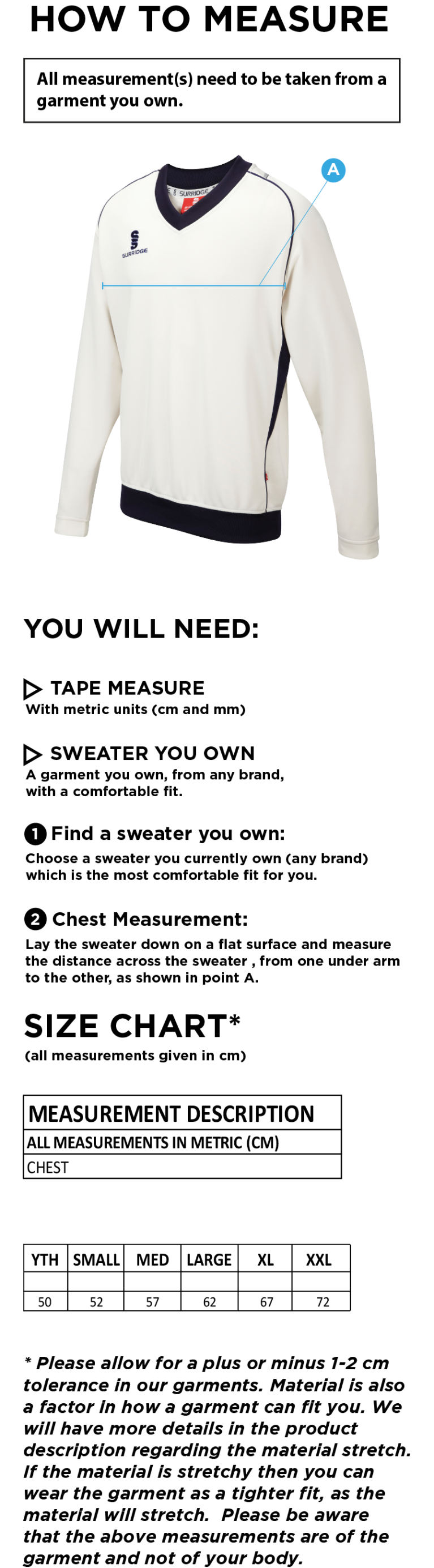 Edenfield CC Long Sleeved Sweater - Size Guide