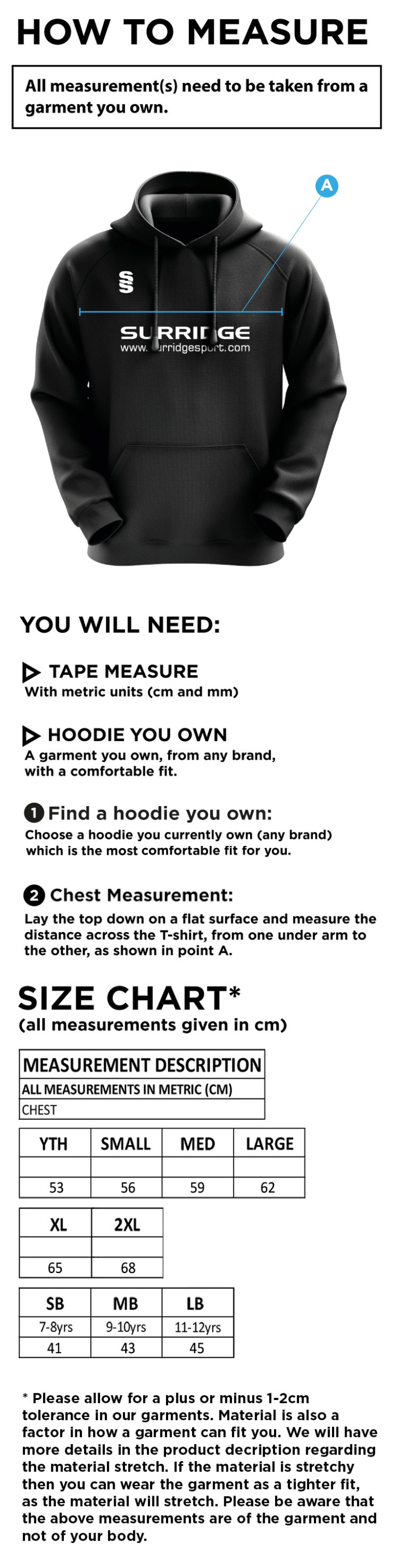 Edenfield CC Blade Hoodie - Size Guide