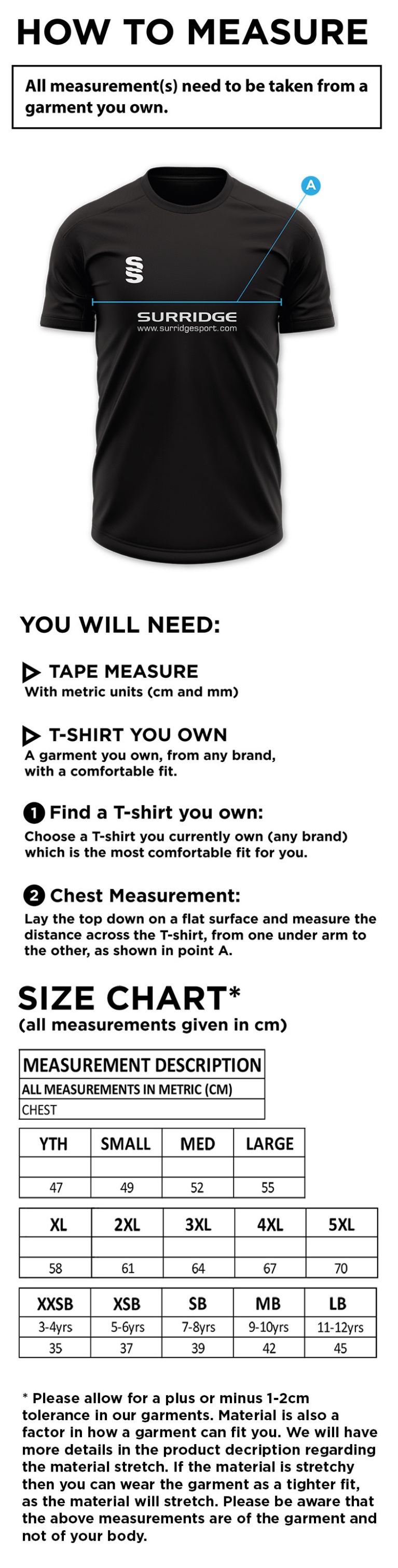 Edenfield CC Blade Training Tee - Size Guide