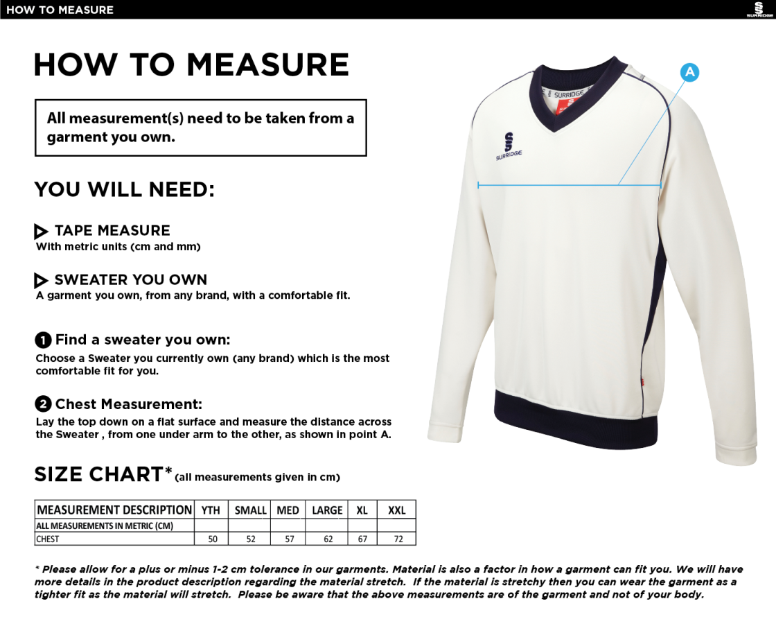 Edenfield CC Long Sleeved Sweater - Size Guide